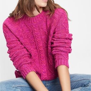 Pink cableknit crewneck sweater
